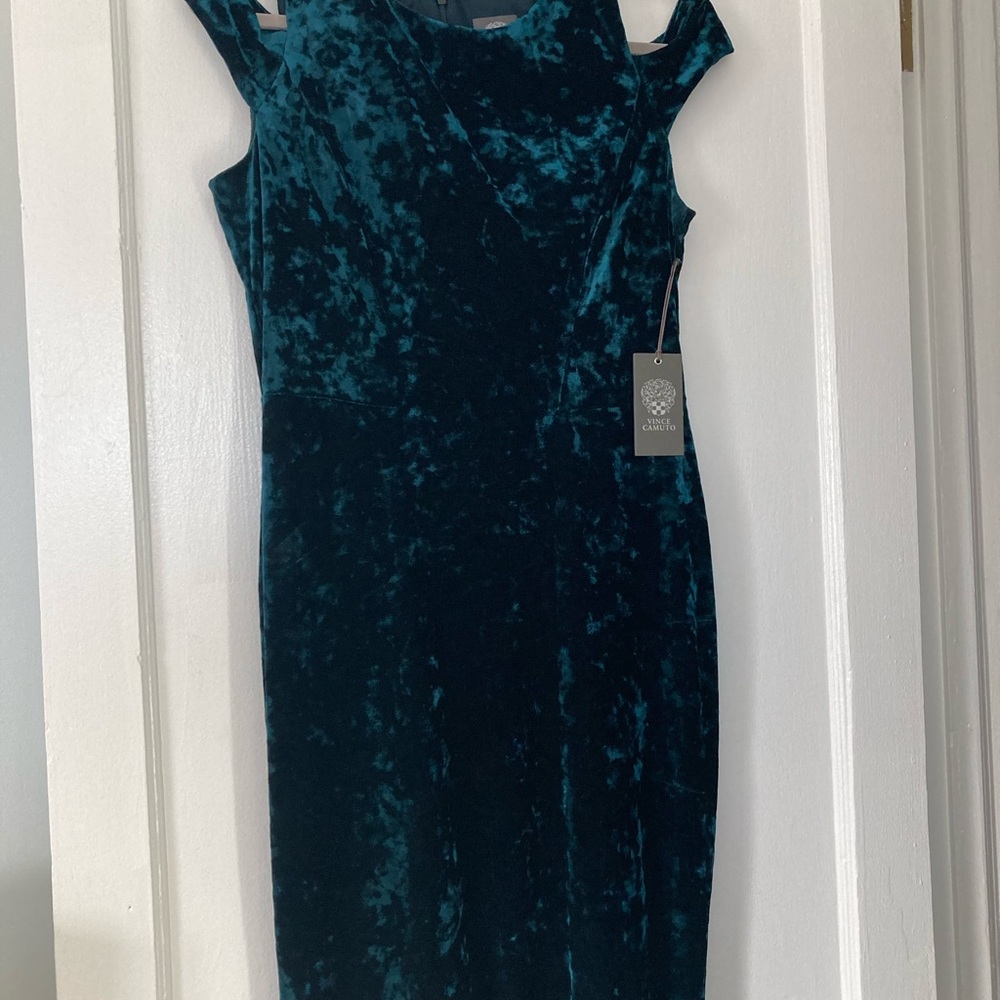 Crushed velvet” Cold Shoulder”Hunter Green Dress